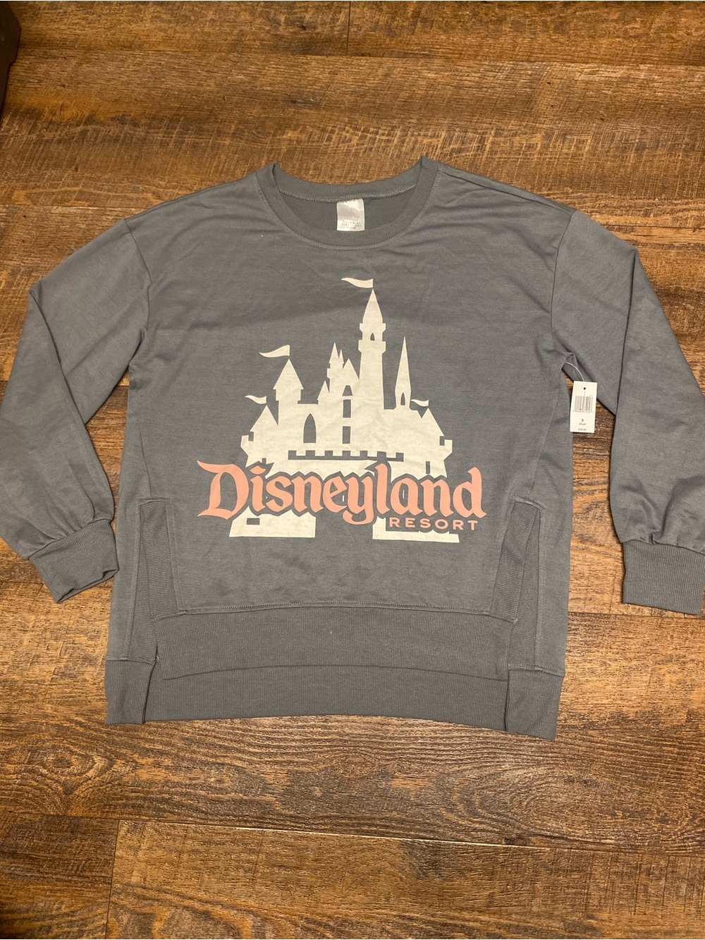NWT Disney Parks Disneyland Resort Castle Pullover Sweatshirt Gray Pink S